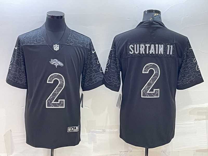 Men%27s Denver Broncos #2 Patrick Surtain II Black Reflective Limited Stitched Football Jersey